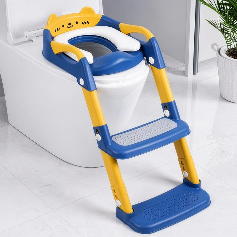 Orzbow Potty Training Seat with Step Stool, Adjustable Height, Anti-Slip | Safety Handles, Comfortable Seat Cushion, Splash Guard for Toddler Boys and Girls, Fits Most Toilets, Foldable Storage, Gray