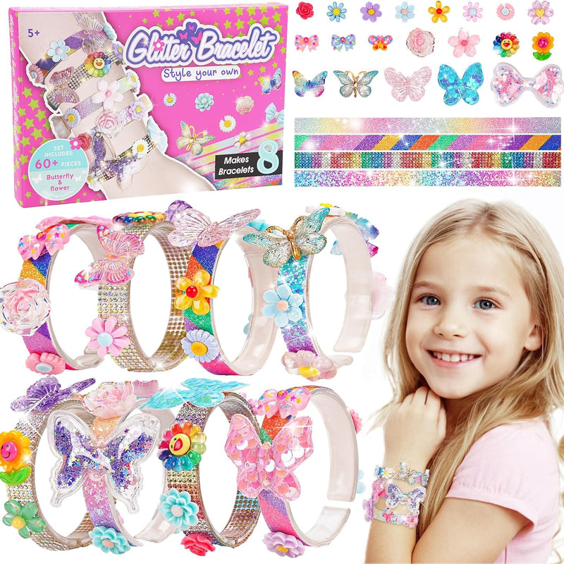 Friendship Bracelet Making Kit for Girls Toys Crafts for Kids Ages 5-12 | 5 6 7 8 9 10 11 Year Old Girl Birthday Gifts Girls Craft Toys Age 5-12, Kids Jewelry Making Kit with Charm (Butterfly&Flower)