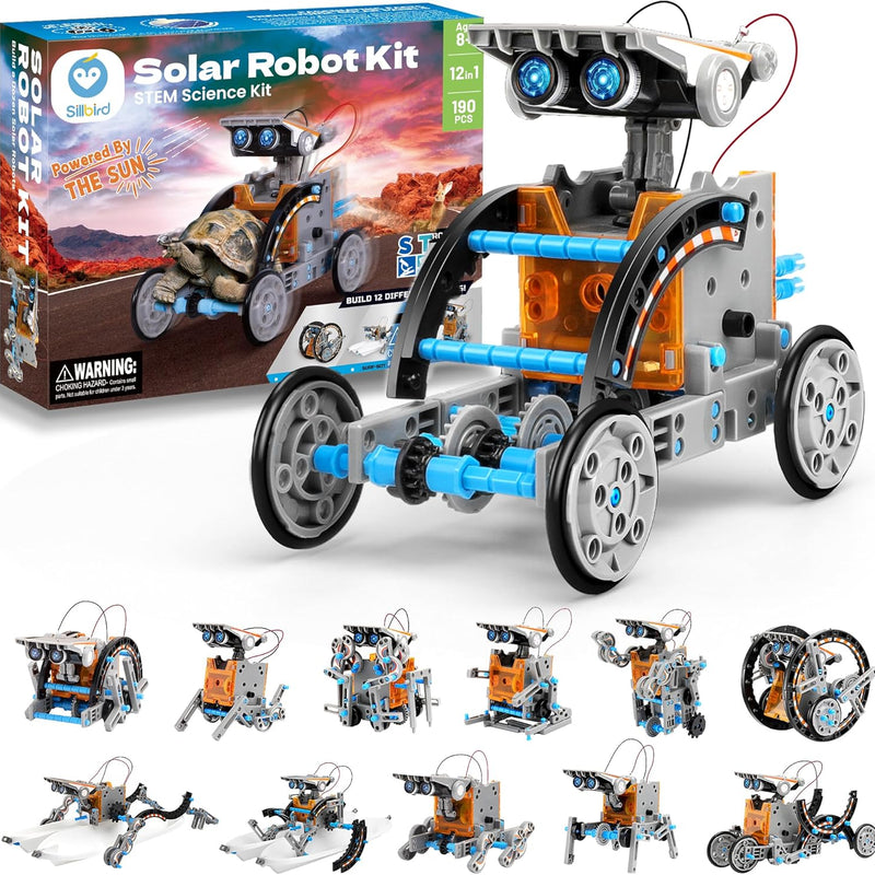 Sillbird 12-in-1 Solar Robot Building Kit: STEM Gift for Boys Aged 8-13, DIY Science Educational Robotic Toy