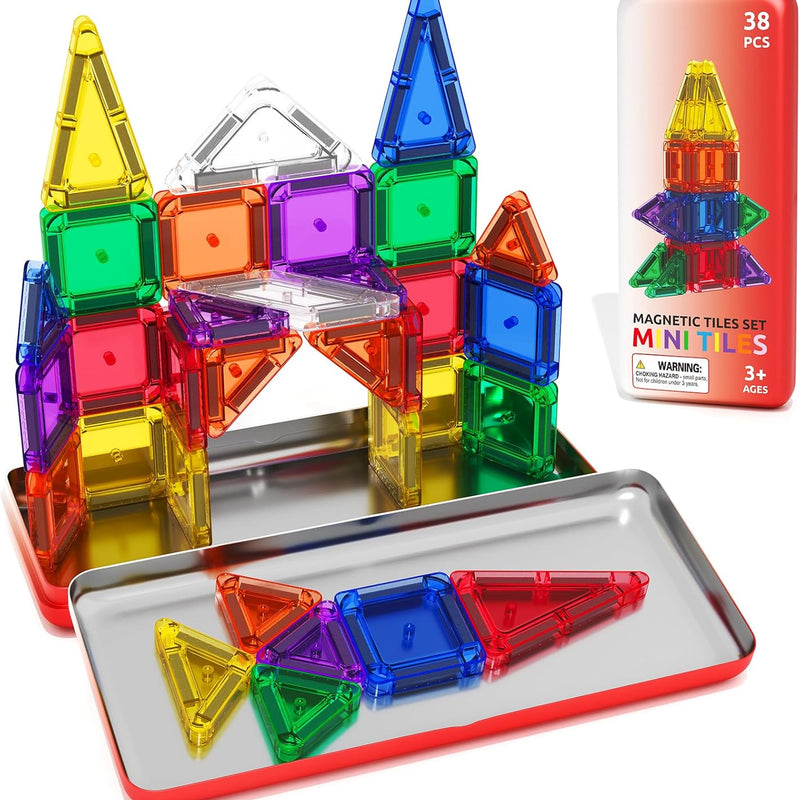 Magnetic Tiles Mini Travel Toddler Set, Magnetic Blocks Building Kids Toys & Games, Montessori Preschool Classroom Must Haves Educational Learning Sensory Toys for 3+ Year Old Boys Girls Birthday Gift