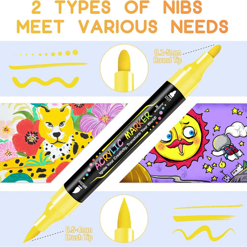 WINSONS 30 Colors Dual Tip Acrylic Paint Markers Pens- Premium Acrylic Paint Markers, Brush & Round Tips, Quick-Drying - for Rock, Canvas, Ceramic, Wood (30 Colors)