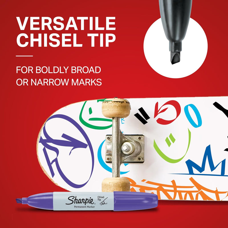 Sharpie Permanent Chisel Tip Marker Set, Poster Markers for Wood, Plastic, and More, 8 Count