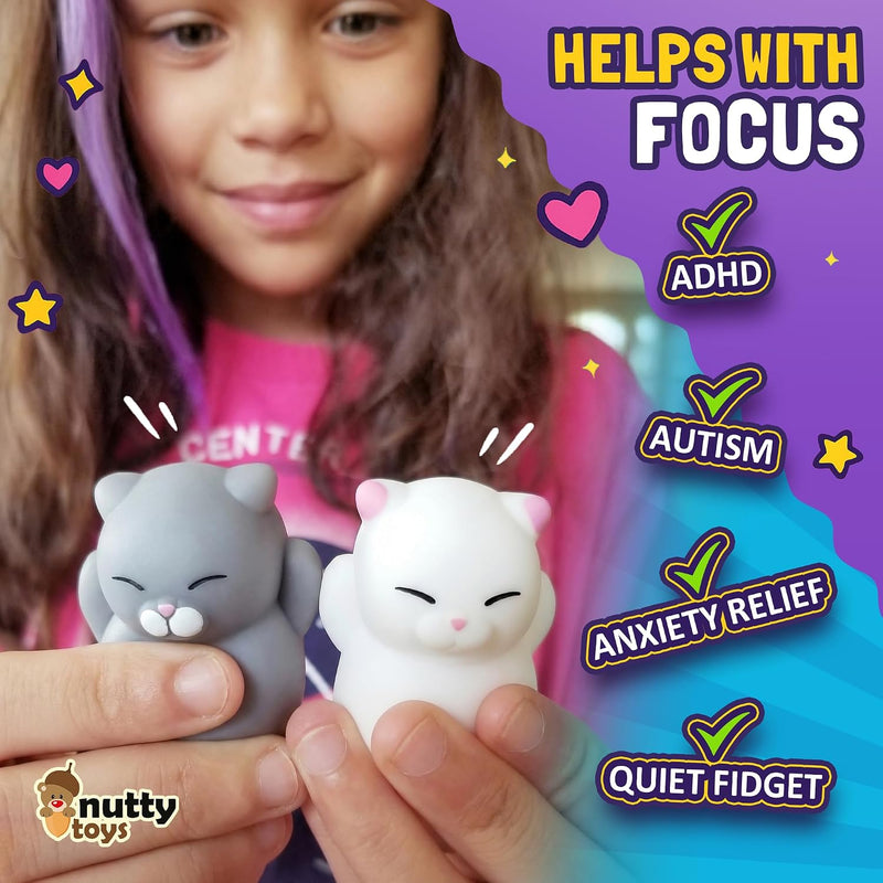 Nutty Toys Squishy Cat Set - 2" Soft Silicone Kawaii Kitties, Top Stress Relief Toy 2026 Unique Gifts for Teens Kids Women Men Adults Best Teenage Girls Teen Boy Tween Christmas Stocking Stuffers Idea