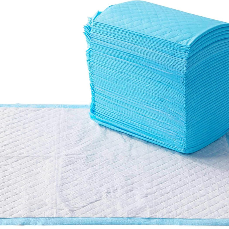Amazon Basics Heavy Duty Dog and Puppy Pee Pads, Leak-Proof 5-Layer Super Absorbent, Quick-Dry Surface for Potty Training and Housebreaking, Giant Size, 27.5 x 44 Inch, Blue & White, 30-Pack