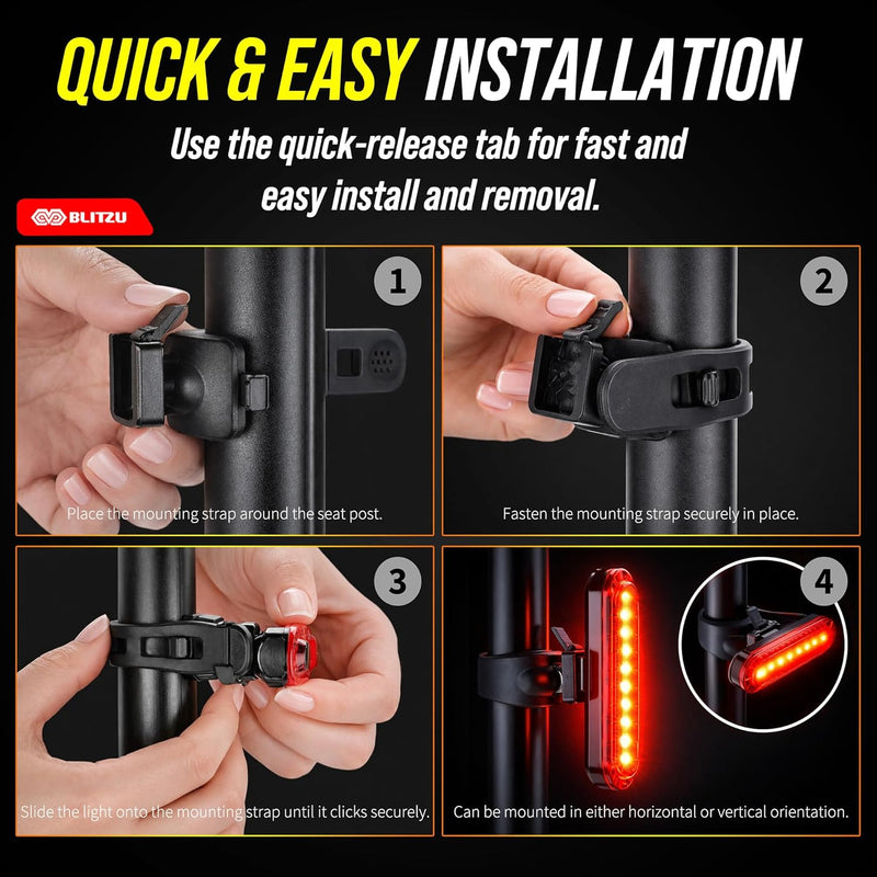 BLITZU USB-C Rechargeable Bike Tail Light 2 Pack Bright Bicycle Rear Cycling Safety Flashlight