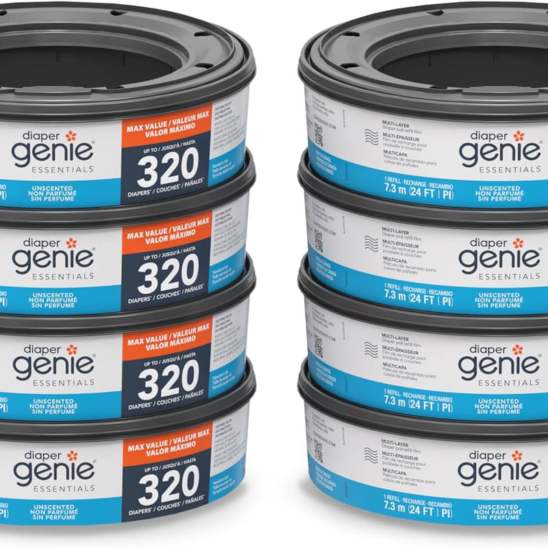 Diaper Genie Essentials Round Refill 8-Pack, Unscented, Fits Complete Pails