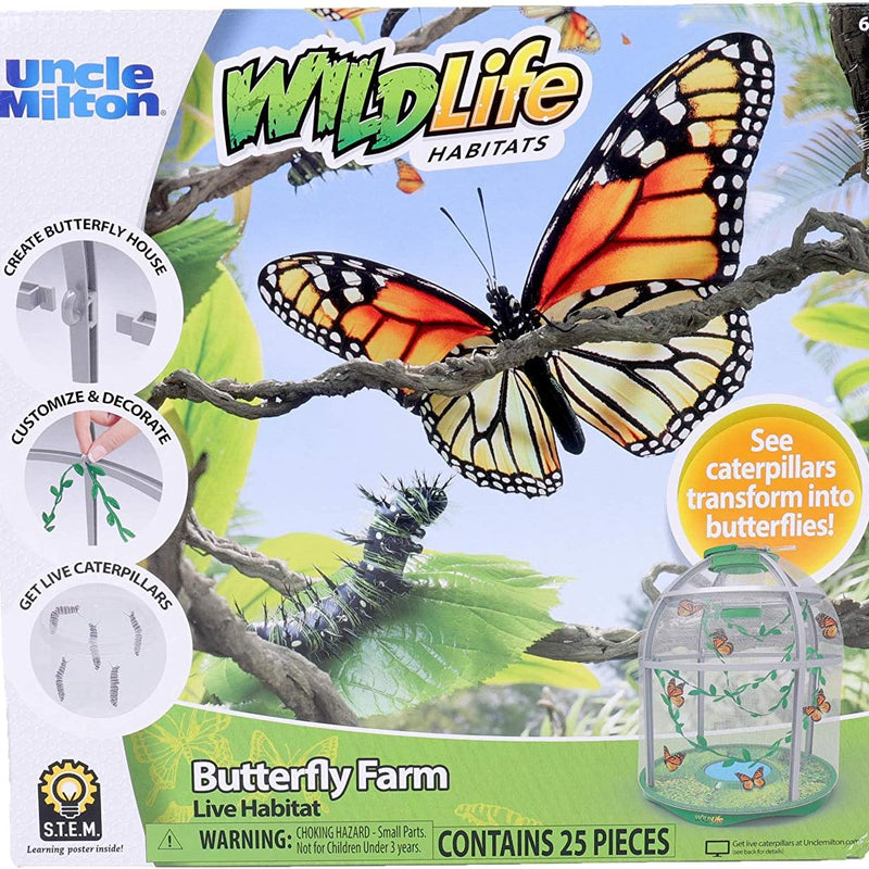Uncle Milton Butterfly Farm Live Habitat - STEM Toy for Kids Age 6+ with Customizable Habitat and Learning Poster