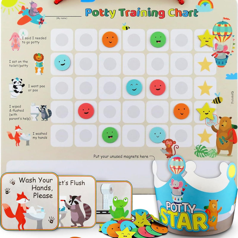 PUTSKA Potty Training Chart Toddler Boys, 35 Stickers, Crown, Firefighter