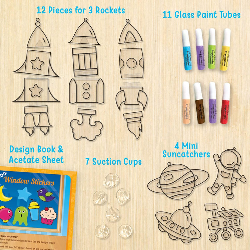 Imagimake Window Art - Rocket, DIY Mess-Free 16 Pieces Suncatcher Kit | Stained Glass Painting Craft Activity for Kids, Birthday Gift for Boys & Girls Ages 5,6,7,8,9,10,12 Years Old