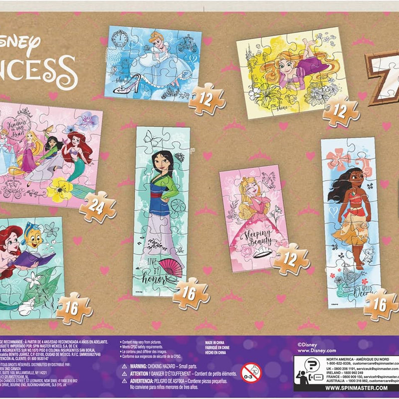 Disney Princess Puzzles: 7-Pack of Jigsaw Puzzles, 12-24 Pieces, Featuring Ariel, Tiana, Rapunzel, and More
