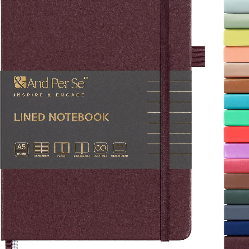 &And Per Se Lined Journal Notebook, 160 Pages, A5 5.7 x 8 inches College Ruled Thick Paper Notebook Journals for Writing, Hardcover Notebooks for Women Men Office School (1 Pack, Green)