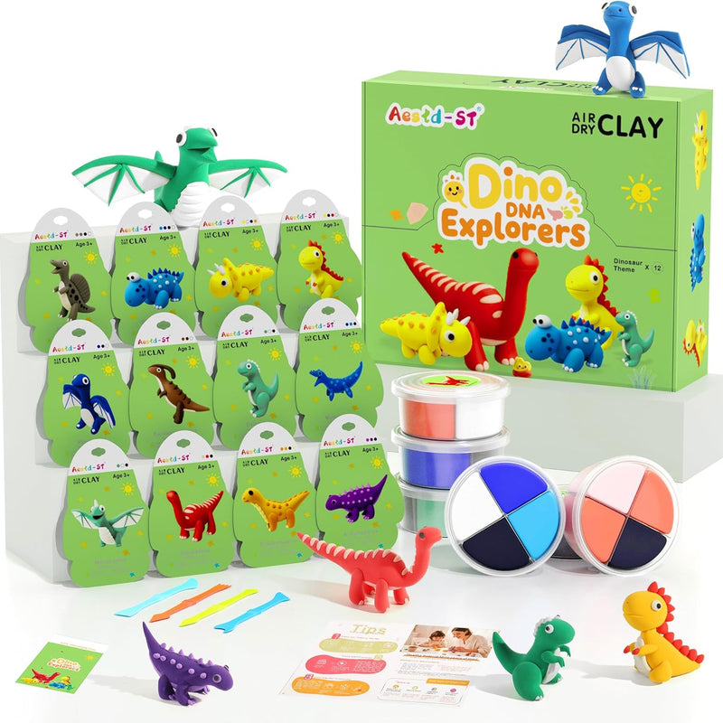 Aestd-ST Air Dry Clay Kit - Animal Theme, Modeling Clay for Kids | DIY Magic Clay with Sculpting Tools and Tutorials, 12 Boxes Molding Clay, Soft & Non-Sticky, Arts and Crafts Gift for Kids