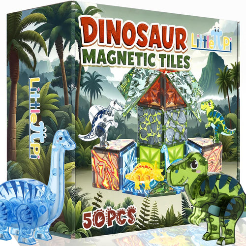 Magnetic Tiles Dinosaur Toys for Kids 3-7 Magnet Building Blocks Toddler Dino Toys - Educational STEM Toys 3 Year Old Boy Gift Learning Resources for Kids Ages 3 4 5 6 7 8 Gifts for 4 Year Old Boys