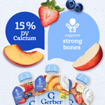 Gerber Toddler Food, Very Berry, Peaches & Cream, Strawberry Banana, Fruit Puree and Yogurt Pouches, Calcium Helps Support Strong Bones, No Artificial Flavors, 9-Pack