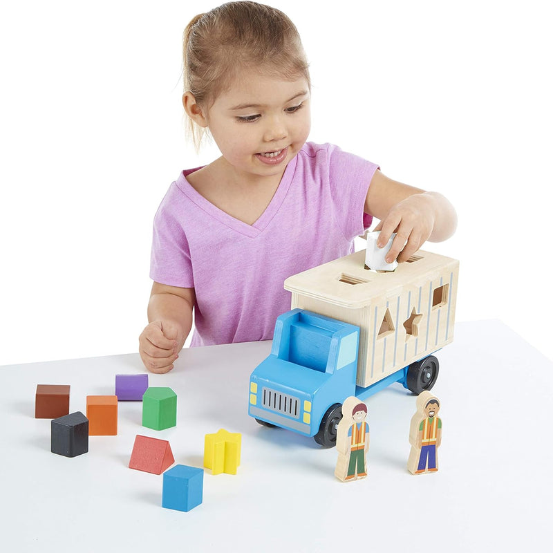 melissa & doug shape-sorting dump truck wooden toy for toddlers with montessori blocks and figures