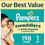 Pampers Swaddlers Diapers, Size 1 (8-14 lbs), 198 Count, Fragrance Free, Hypoallergenic, Absorbent, Pediatrician Recommended, Skin Safe