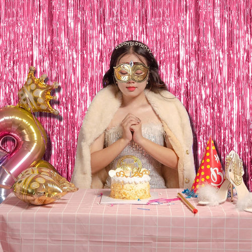 2-Pack Pink Foil Fringe Tinsel Party Backdrops for Birthdays, Bachelorettes, Graduations, and More