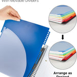 Dunwell 5-Subject Notebook, College Ruled, Colorful Movable Pocket Dividers with Tabs, Front/Back Plastic Covers, 200 Sheets (400 Pages) of 3-Hole Punch Perforated 8.5x11 Paper