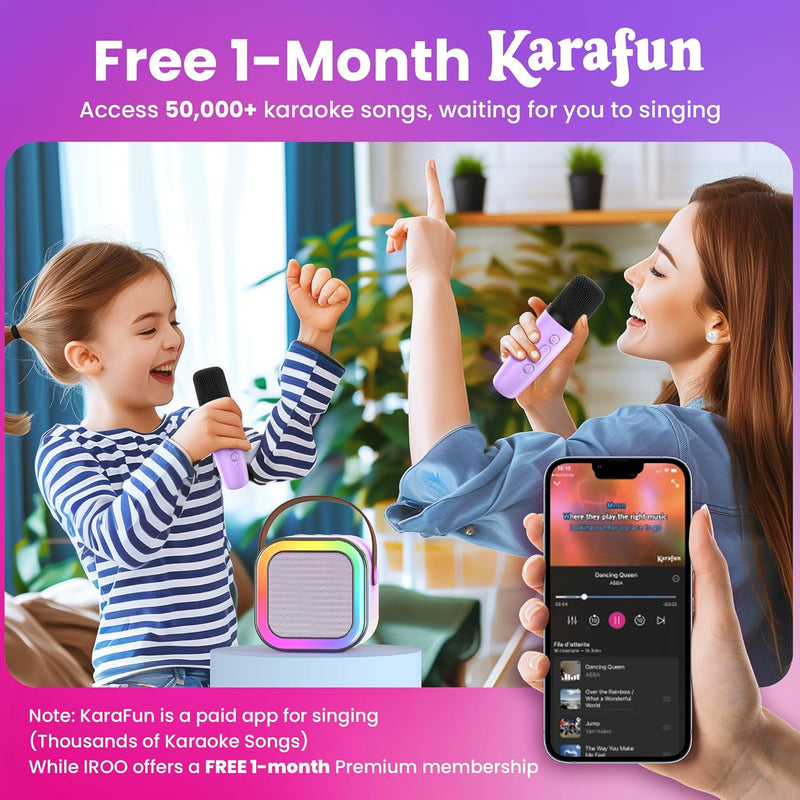 IROO Mini Karaoke Machine for Kids with Wireless Mics and Colorful Lights, Bluetooth 5.3, Ages 4+ Years Old