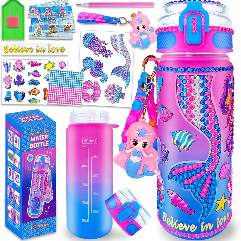 EDsportshouse Decorate Your Own Water Bottle Kits for Girls Age 4-6-8-10,Mermaid Painting Crafts,Fun Arts and Crafts Gifts Toys for Girls Birthday Christmas(Mermaid)