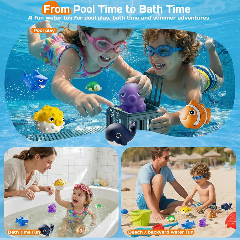 Tikduck Pool Diving Toys for Kids, Underwater Swim Game Set with 6 Floating Sea Animals & 6 Dive Cages, Summer Water Toys for Pool, Bath & Beach Play, Birthday Gift for Boys Girls Ages 3-12