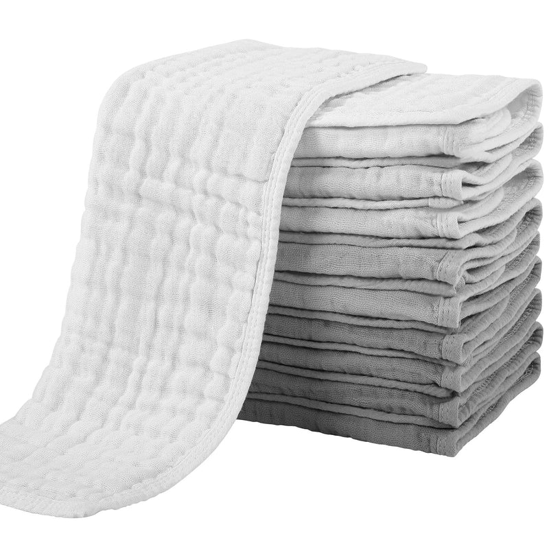 Yoofoss Muslin Burp Cloths for Baby 10 Pack 100% Organic Cotton Baby Washcloths for Boys Girls Large 20''X10'' Super Soft and Absorbent White