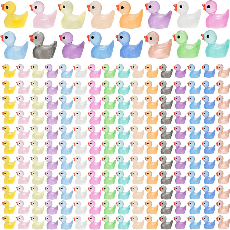 CRTWDMAN 240Pcs Luminous Mini Resin Ducks,Tiny Duck Glow in The Dark,Little Ducks,Small Ducks to Hide,Miniature Figures for Party Favor