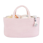 XUANGUO Pink Cotton Rope Baby Diaper Caddy Organizer Basket for Girls | Nursery Storage Bin, Portable Baby Tote Bag for Changing Table or Car, Baby Shower Gifts Bag, Newborn Essentials, Registry