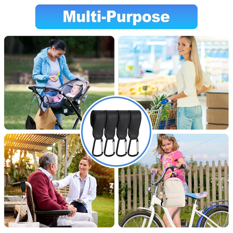 4 Pack Stroller Hooks, Non-Slip Carabiner Clips for Baby Stroller | Adjustable Stroller Hooks Hold Diaper Bags & Purses. Universal Carabiner Clips Fit Strollers, Bikes, Wheelchairs and Walkers