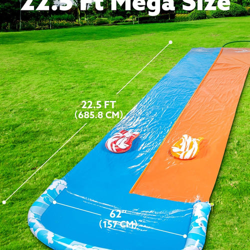 JOYIN 22.5ft Water Slides and 2 Bodyboards, Lawn Water Slide Summer Slip Waterslides Water Toy with Build in Sprinkler for Backyard Outdoor Water Fun for Kids