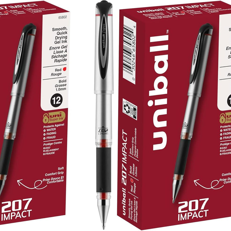 uniball™ 207 Gel Pens, Black Ink, 0.5mm Micro Point, Retractable, 12 Count, Smooth Writing, Fraud-Resistant, uni Super Ink™