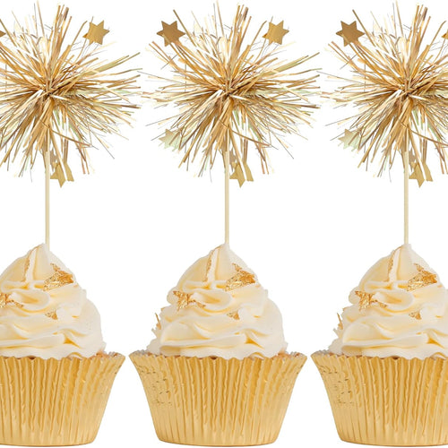 30Pcs Foil Firework Cupcake Toppers: Premium Decorations for Birthdays, Parties & Desserts