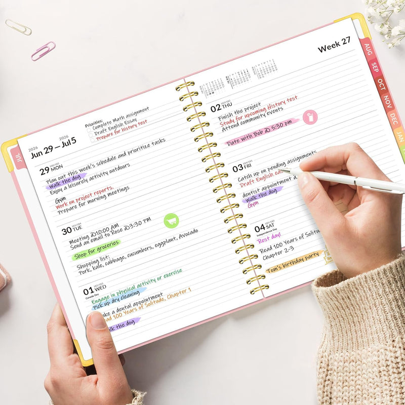 Forvencer Academic Planner 2026-2027, Hardcover Calendar Planner Weekly & Monthly, July 2026 - June 2027, 8.5" x 11", Daily Agenda with Tabs, College School Organizer for Student Teacher, Pink