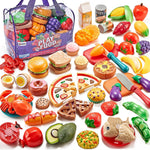 LAUGIGLE Pretend Play Food for Kids Kitchen, 78Pc Cutting Toy Food with Storage Bag | Pretend Play Food for Kids Kitchen-Toys Food with Veggies, Fruits, Play Kitchen Accessories, Boys Girls Gift