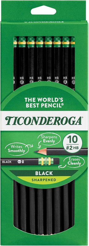 Ticonderoga Wood-Cased Pencils, Pre-Sharpened, 2 HB Soft, Black, 10 Count