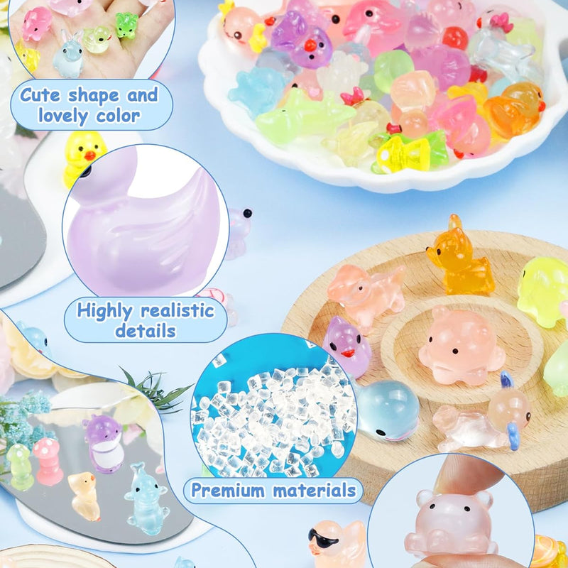 FIVEIZERO 100PCS Luminous mini Resin Animals Bulk - 20 Styles Glow in The Dark Plastic Tiny Animals Figures for Dollhouse, Fairy Garden, Aquarium, Party Favors & DIY Craft Decor