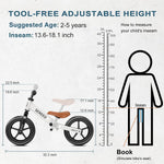 SEREED Toddler Balance Bike, 2-5 Years Old, No Pedal Kids Toy Bike with Tool-Free Adjustment, Gift for 2-3 Boys Girls