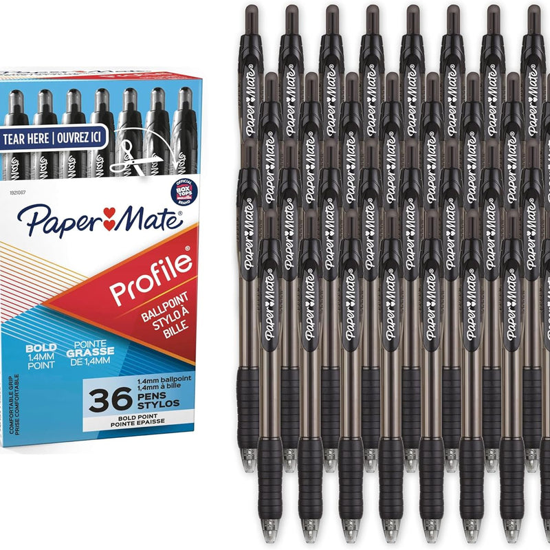 Paper Mate Profile Retractable Ballpoint Pens, Bold Point (1.4mm), Blue Ink, 12 Count - Writing, Office, Teacher Supplies