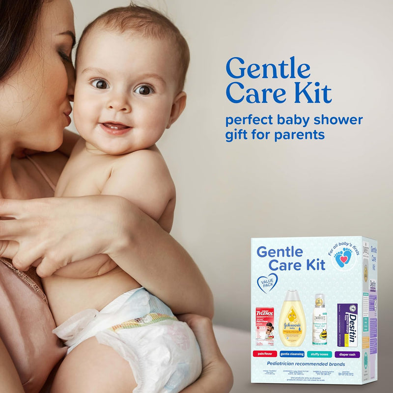 Johnson's Baby Gentle Care Kit, Baby Skin Care, 4 Items, Includes Desitin Maximum Strength Paste, Infants' Tylenol, Fever Reducer, Johnson's Baby Head-to-Toe Baby Wash, Zarbee's Soothing Saline Mist