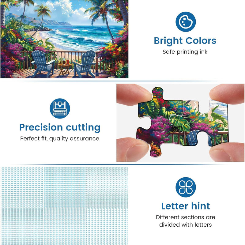 500-Piece Seaside Holiday Jigsaw Puzzle for Adults, Interlocking Letter-Backed Pieces