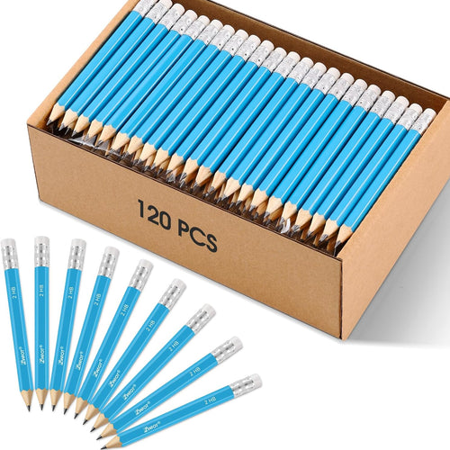 ZWlOT Golf Pencils with Eraser, #2 HB Half,4" Mini,Pre-Sharpened,120/200/320 Count Pencils Wood Cased Short for Classroom, Office, School, Wedding and Party Game(Blue-120pcs)