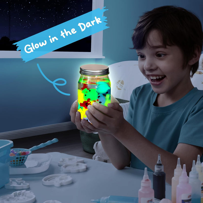 Klever Kits Glow-in-The-Dark Water Gel Kit, Magic Fairy Water Pets Toy Kit with 10 Gels(7 Glow-in-The-Dark Gels), 12 Molds, Preserving Bottle, DIY Squishy Maker Craft Kits, Arts and Crafts for Kids