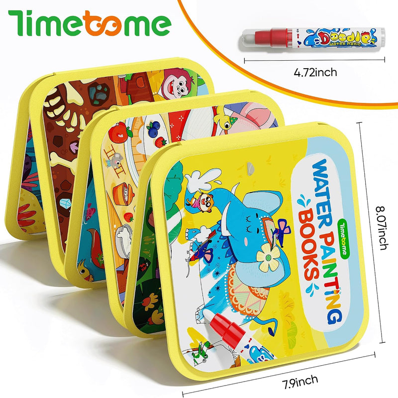 Timetome Water Painting Books for Kids Ages 3-6 | Water Coloring Books with Water Pens, No Mess Travel Toy for Kids to Develop Creativity, Fine Motor Skills and Early Learning