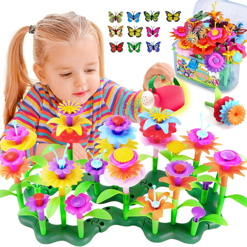 FUNZBO Girl Flower Garden Building Toys Set for Age 2-6 Years Old, STEM Montessori Educational Toy with Sorting & Stacking Spring Gardening Set