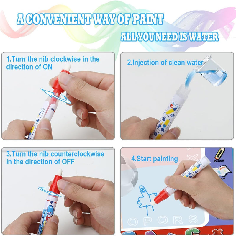Alago Aqua Coloring Mat,Kids Toys Large Water Painting Mat,Toddlers Doodle Pad with 4 Colors,Gifts for Girls Boys Age 3 4 5+ Years Old,4 Pens,Drawing Molds and Booklet Included