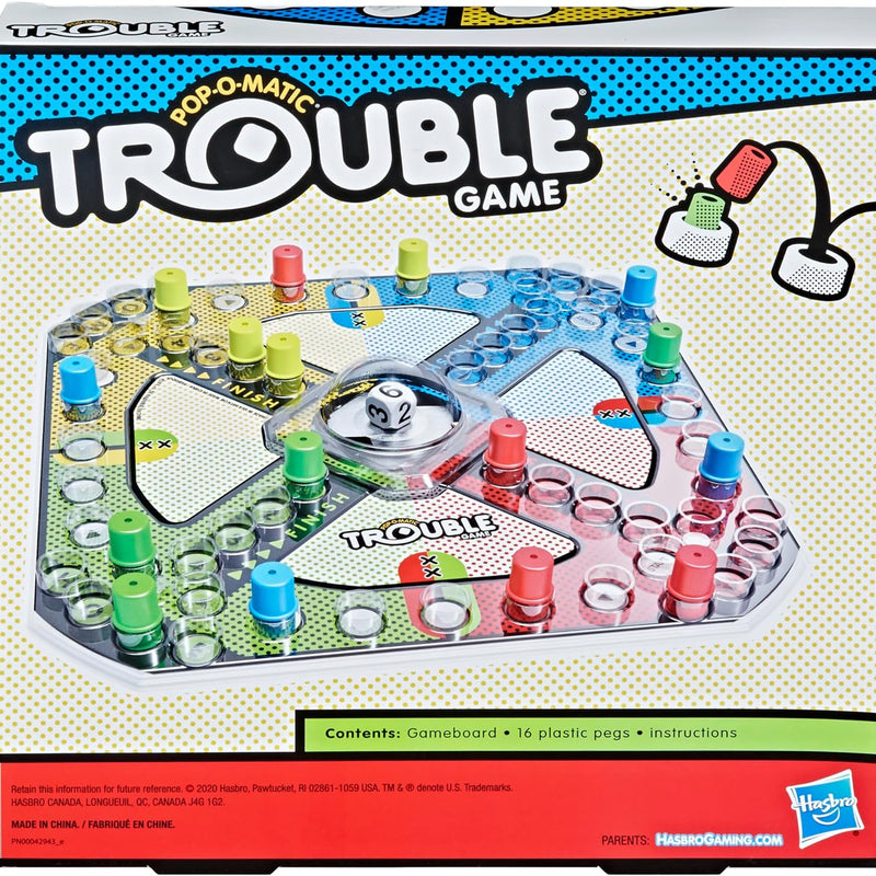 Hasbro Gaming Trouble Board Game for Kids Ages 5 and Up, 2-4 Players, Easy Setup, Classic Gameplay