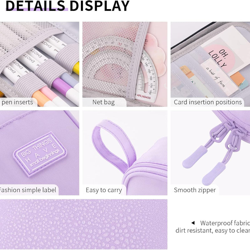 CICIMELON Durable Pen Pencil Case Big Storage Pen Pouch Bag for School Supplies Office College Teen Girls Adults, Purple
