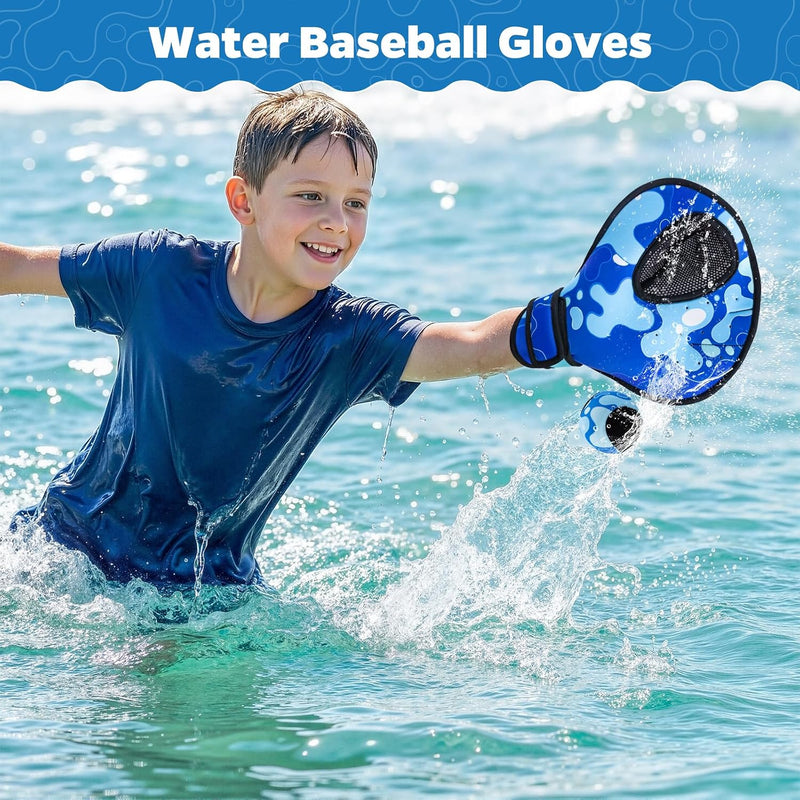 Ayeboovi Water Baseball Gloves Bouncing Ball Set, Toys for Pool Beach Lake | 2 Baseball Style Glove for Catch Skipping Ball, Games for Kids Age 8-12, Adult, Teen, Family, Birthday Gift for Boys Girls