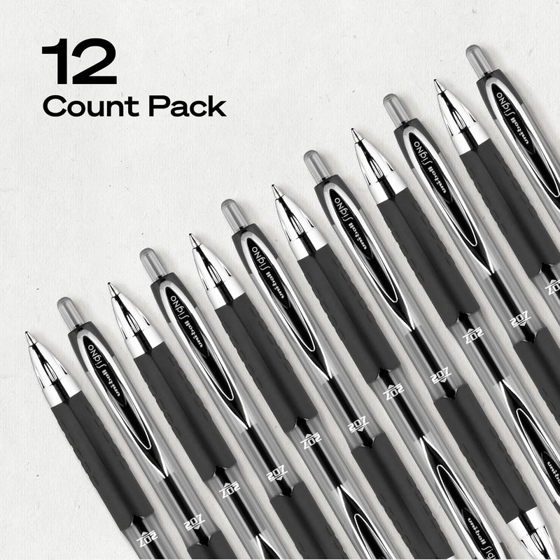 uniball™ 207 Gel Pens, Black Ink, 0.7mm Medium Point, Retractable, 12 Count, Smooth Writing, Fraud-Resistant, uni Super Ink™