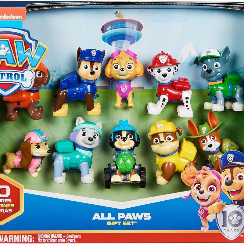 Paw Patrol, 10th Anniversary, All Paws On Deck Toy Figures Gift Pack with 10 Collectible Action Figures, Kids Toys for Ages 3 and up